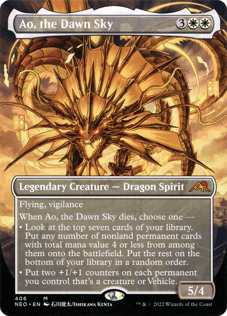 Ao, the Dawn Sky (Borderless Alternate Art) [Kamigawa: Neon Dynasty] | Grognard Games