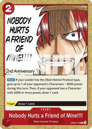 Nobody Hurts a Friend of Mine!!!! (OP09-019) - Emperors in the New World: 2nd Anniversary Tournament Cards | Grognard Games