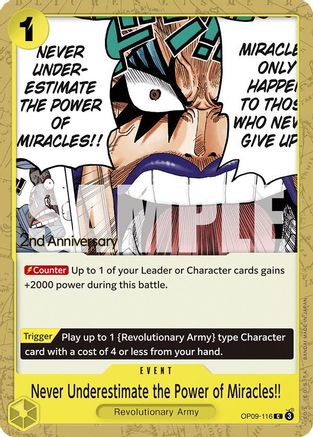 Never Underestimate the Power of Miracles!! (OP09-116) - Emperors in the New World: 2nd Anniversary Tournament Cards | Grognard Games