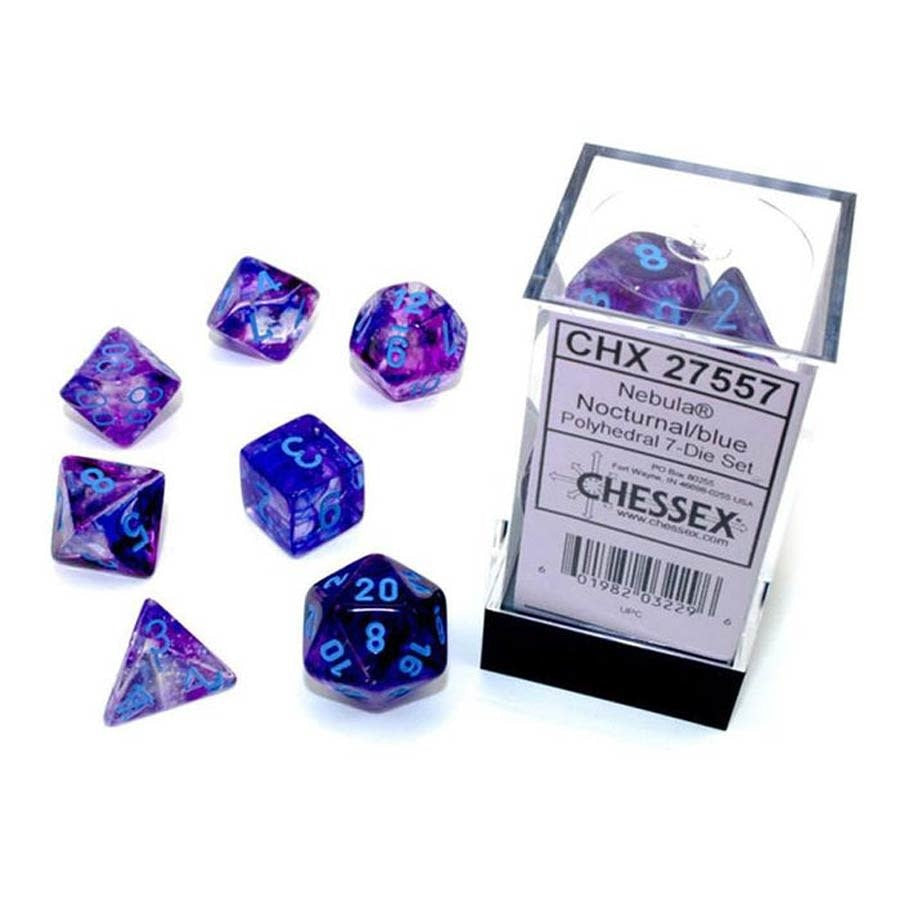 CHX20557 Mini Polyhedral 7-Die Set: Nebula Nocturnal/Blue | Grognard Games