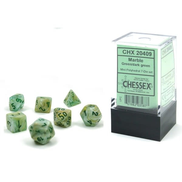 CHX20409 Mini Polyhedral 7-Die Set: MARBLE : Green/Dark-green | Grognard Games