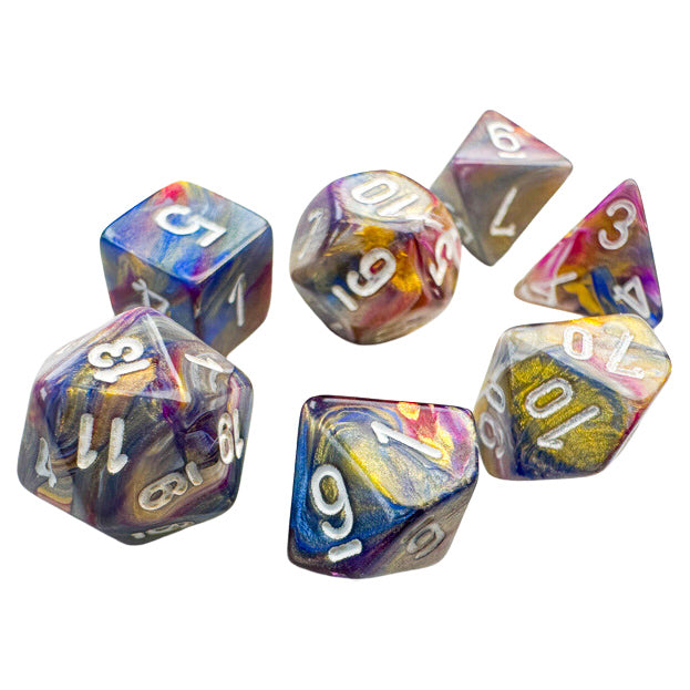 CHX20440 Mini Polyhedral 7-Die Set: Festive Carousel/white | Grognard Games