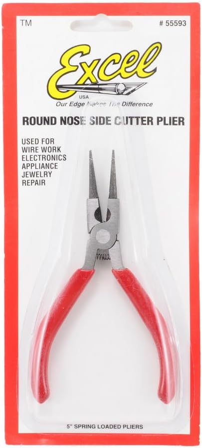 Excel 55593 - Soft Grip Round Nose Pliers with Side Cutter, 5 Inch Carbon Steel Precision Tool | Grognard Games