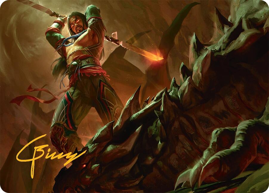 Sarkhan's Resolve Art Card (18/54) (Gold-Stamped Signature) [Tarkir: Dragonstorm Art Series] | Grognard Games