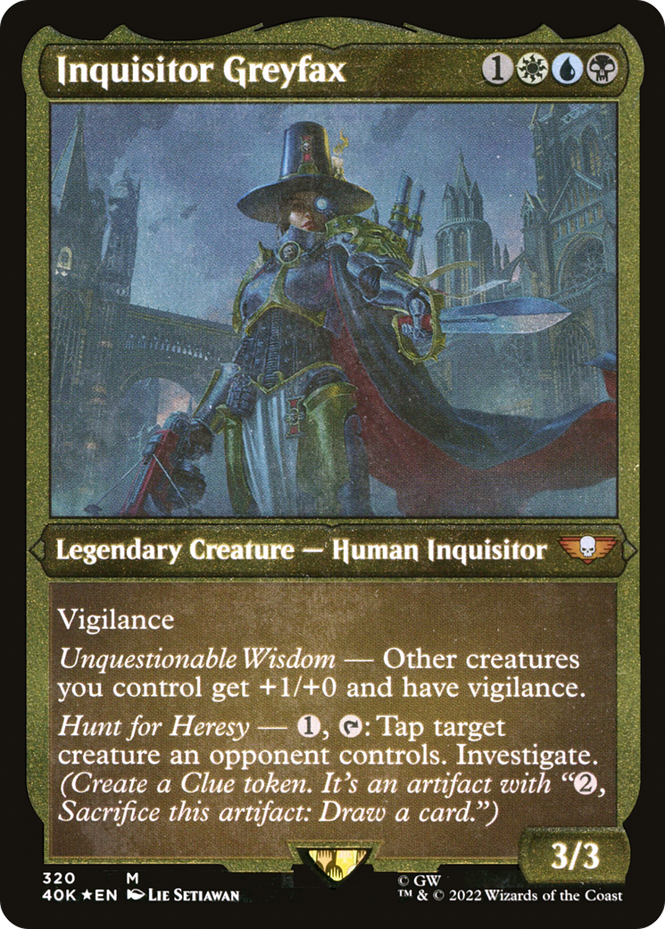 Inquisitor Greyfax (Display Commander) (Foil Etched) - Thick Stock (40K-320) - Warhammer 40,000 Commander Foil | Grognard Games