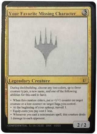 Your Favorite Missing Character (-) - Un-Known Event Playtest Cards | Grognard Games