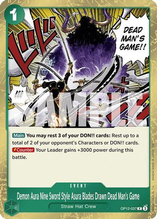 Demon Aura Nine Sword Style Asura Blades Drawn Dead Man's Game (OP12-037) - Legacy of the Master Foil | Grognard Games