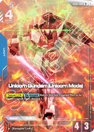 Unicorn Gundam (Unicorn Mode) (R+) - Newtype Rising (GD01-005) Holofoil | Grognard Games