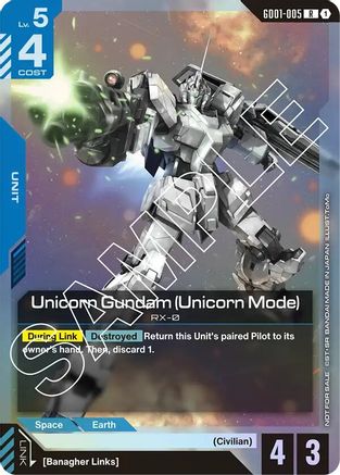 Unicorn Gundam (Unicorn Mode) (Launch Event) - Gundam Promotional Cards (GD01-005) Holofoil | Grognard Games