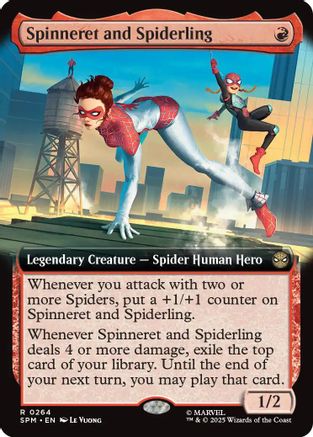 Spinneret and Spiderling (Extended Art) (SPM-264) - Marvel's Spider-Man Foil | Grognard Games