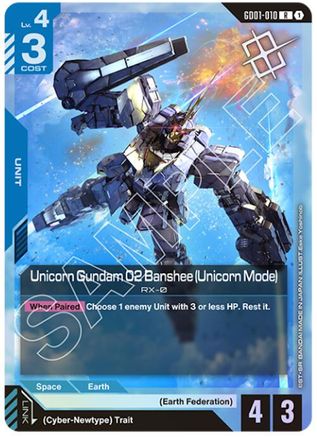 Unicorn Gundam 02 Banshee (Unicorn Mode) (Judge Pack 01) - Gundam Promotional Cards (GD01-010) Holofoil | Grognard Games