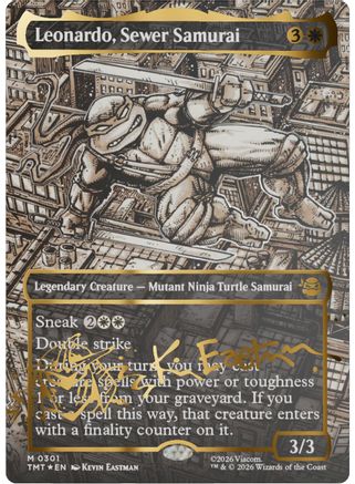 Leonardo, Sewer Samurai (Borderless) (Gold-Stamped Signature) (TMT-301) - Teenage Mutant Ninja Turtles Foil | Grognard Games