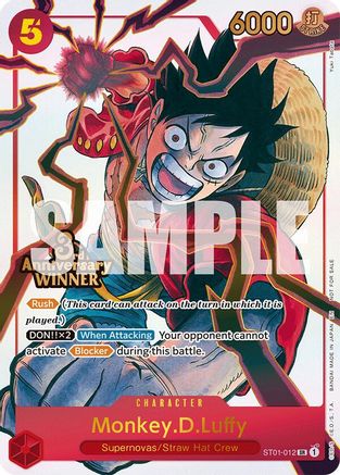 Monkey.D.Luffy - ST01-012 (3rd Anniversary Winner) (ST01-012) - One Piece Promotion Cards Foil | Grognard Games