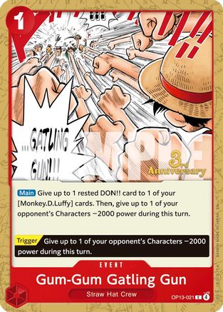 Gum-Gum Gatling Gun (OP13-021) - Carrying On His Will: 3rd Anniversary Tournament Cards | Grognard Games