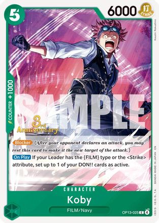 Koby (OP13-025) - Carrying On His Will: 3rd Anniversary Tournament Cards | Grognard Games