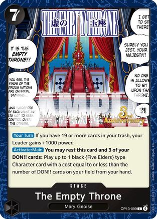 The Empty Throne (OP13-099) - Carrying On His Will: 3rd Anniversary Tournament Cards | Grognard Games