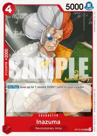 Inazuma (OP13-005) - Carrying On His Will: 3rd Anniversary Tournament Cards | Grognard Games