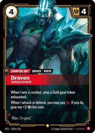 Draven - Vanquisher (Alternate Art) (020a/221) - Spiritforged Foil | Grognard Games
