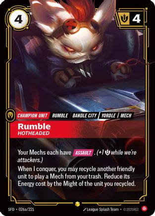 Rumble - Hotheaded (Alternate Art) (026a/221) - Spiritforged Foil | Grognard Games