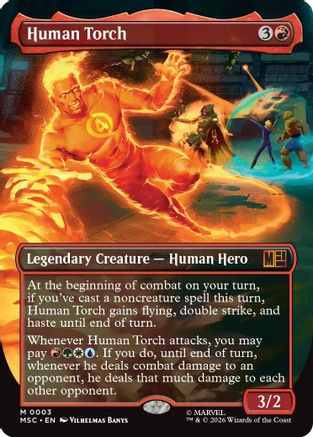 Human Torch (Borderless) (MSC-003) - Commander: Marvel Super Heroes Foil | Grognard Games