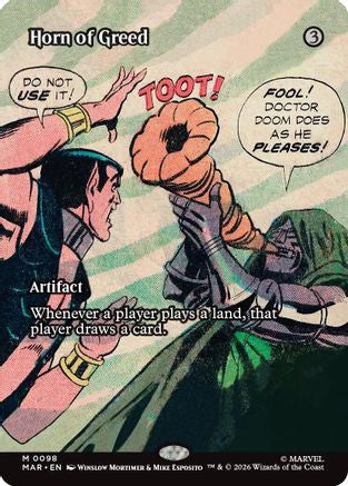 Horn of Greed (Borderless) (MAR-098) - Marvel Universe Eternal-Legal Foil | Grognard Games