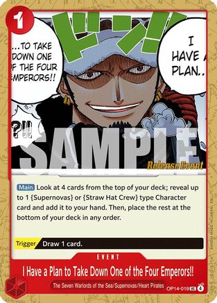 I Have a Plan to Take Down One of the Four Emperors!! (OP14-019) - The Azure Sea's Seven Release Event Cards | Grognard Games