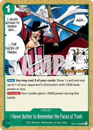 I Never Bother to Remember the Faces of Trash (OP14-038) - The Azure Sea's Seven Release Event Cards | Grognard Games