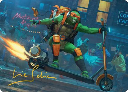Michelangelo, On the Scene Art Card (Gold-Stamped Signature) (ASTMT-049) - Art Series: Teenage Mutant Ninja Turtles | Grognard Games