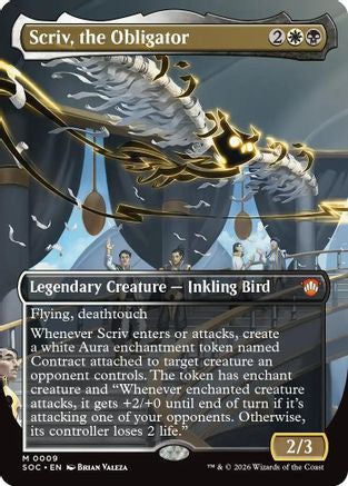 Scriv, the Obligator (Borderless) (SOC-009) - Commander: Secrets of Strixhaven | Grognard Games