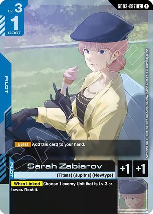 Sarah Zabiarov (Store Tournament Participant Pack 04) - Gundam Promotional Cards (GD03-087) Holofoil | Grognard Games