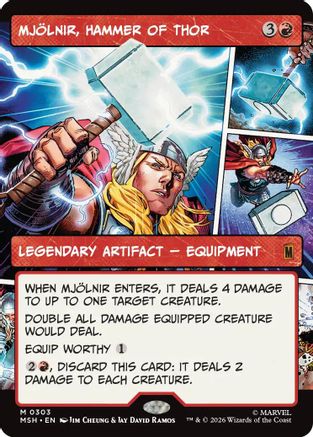 Mjolnir, Hammer of Thor (Borderless) (0303) (MSH-303) - Marvel Super Heroes Foil | Grognard Games