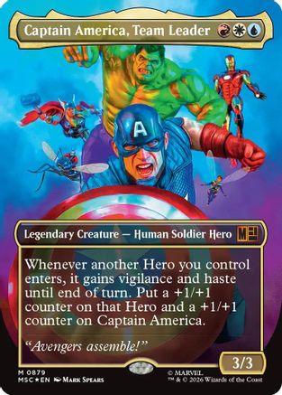 Captain America, Team Leader (Borderless) (Surge Foil) (MSC-879) - Commander: Marvel Super Heroes Foil | Grognard Games