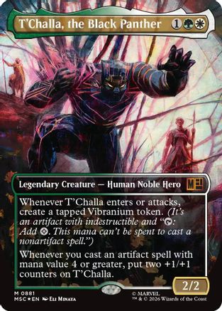 T'Challa, the Black Panther (Borderless) (Surge Foil) (MSC-881) - Commander: Marvel Super Heroes Foil | Grognard Games