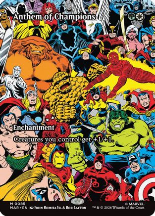 Anthem of Champions (Borderless) (MAR-085) - Marvel Universe Eternal-Legal Foil | Grognard Games