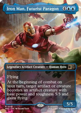 Iron Man, Futurist Paragon (Borderless) (MSC-501) - Commander: Marvel Super Heroes Foil | Grognard Games