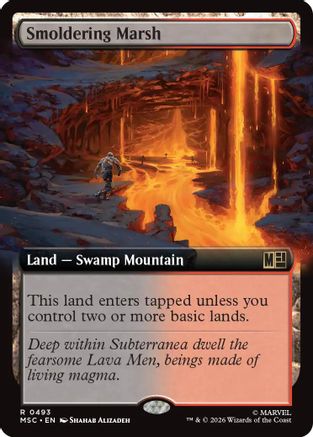 Smoldering Marsh (Extended Art) (MSC-493) - Commander: Marvel Super Heroes | Grognard Games