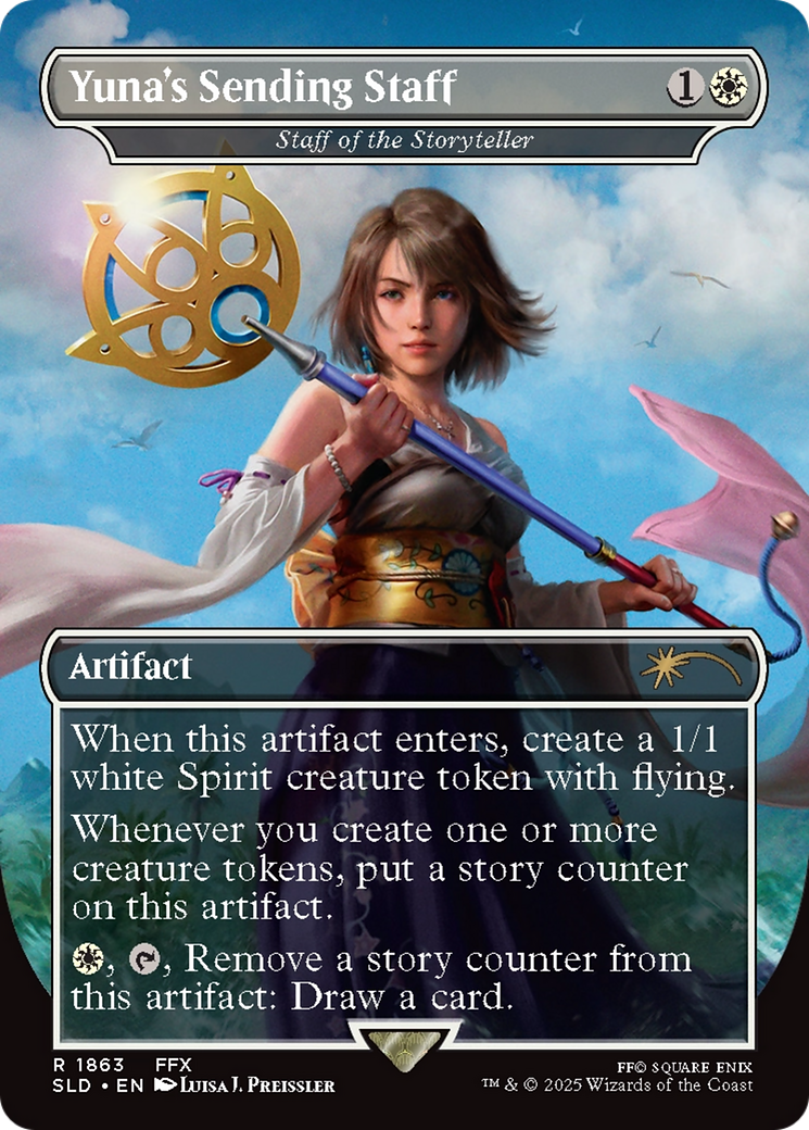 Staff of the Storyteller (SLD-1863) - Secret Lair Drop / Yuna's Sending Staff (Borderless) Foil | Grognard Games