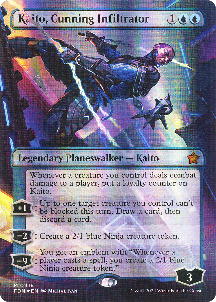 Kaito, Cunning Infiltrator (Borderless) (Mana Foil) [Foundations] | Grognard Games