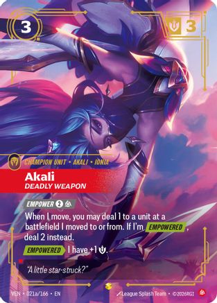 Akali - Deadly Weapon (Alternate Art) (021a/166) - Vendetta Foil | Grognard Games