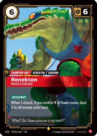 Renekton - Rage Fueled (Alternate Art) (019a/166) - Vendetta Foil | Grognard Games