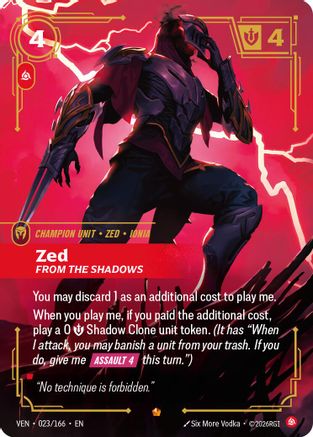 Zed - From the Shadows (023/166) - Vendetta Foil | Grognard Games