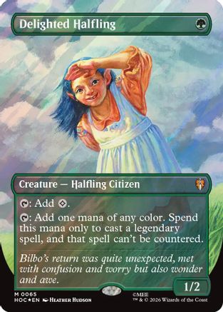 Delighted Halfling (Borderless) (Surge Foil) (HOC-065) - The Hobbit: Eternal-Legal Foil | Grognard Games