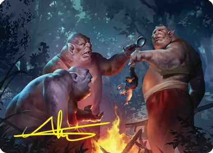 Tom, Bert, and William Art Card (Gold-Stamped Signature) (ASHOB-025) - Art Series: The Hobbit | Grognard Games
