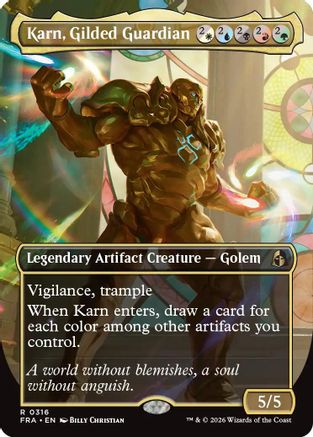 Karn, Gilded Guardian (Borderless) (FRA-316) - Reality Fracture Foil | Grognard Games