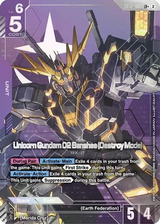 Unicorn Gundam 02 Banshee (Destroy Mode) (LR+) - Starter Deck 12 Raging Onslaught (ST12-006) Holofoil | Grognard Games