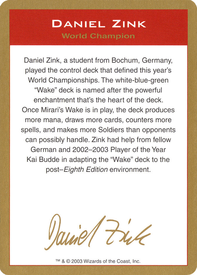 Daniel Zink Bio [World Championship Decks 2003] | Grognard Games