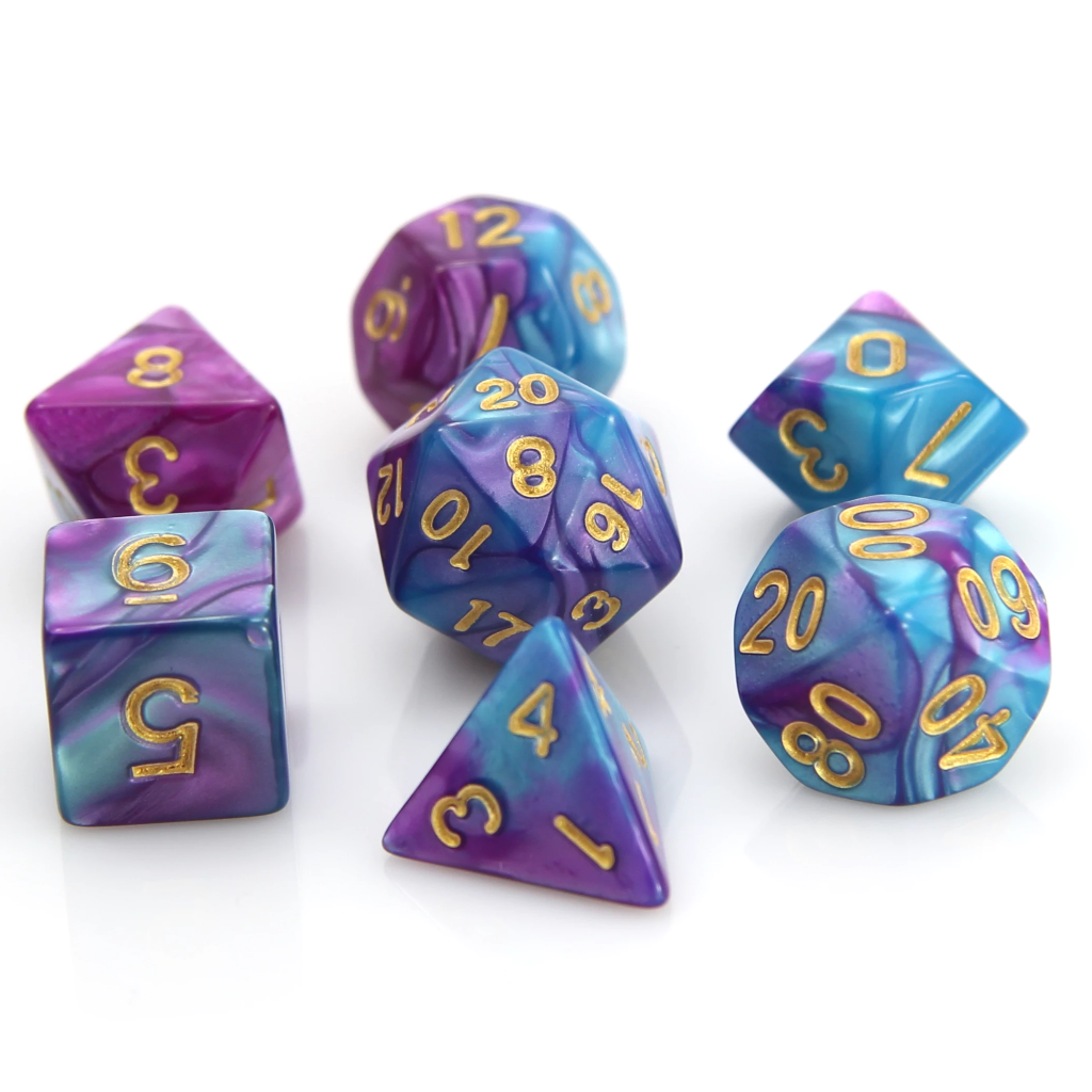 Die Hard Dice 7 Piece RPG set - Purple and Turqoise Marble | Grognard Games