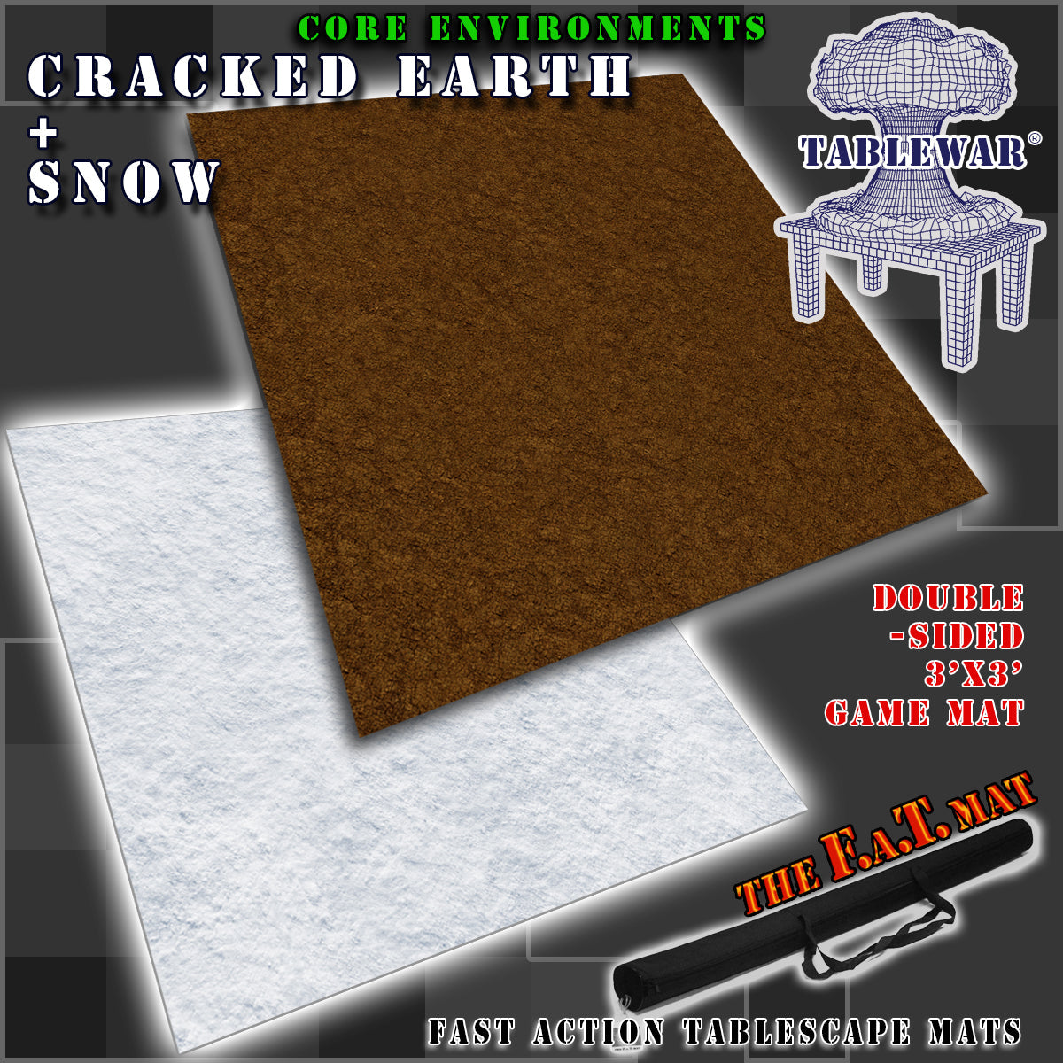 3x3' Dbl Sided 'Cracked Earth + Snow' F.A.T. Mat Gaming Mat | Grognard Games