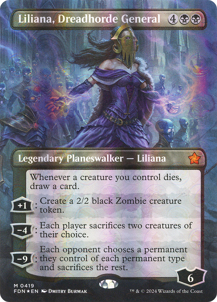 Liliana, Dreadhorde General (Borderless) (Mana Foil) [Foundations] | Grognard Games