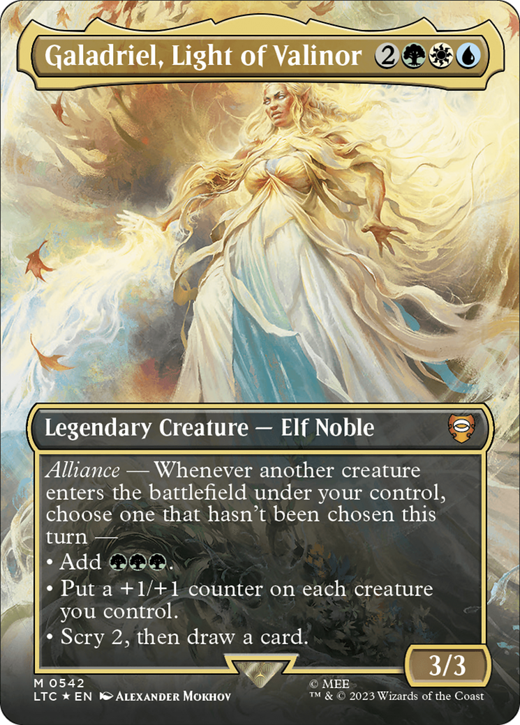 Galadriel, Light of Valinor (Borderless) (Surge Foil) [The Lord of the Rings: Tales of Middle-Earth Commander] | Grognard Games
